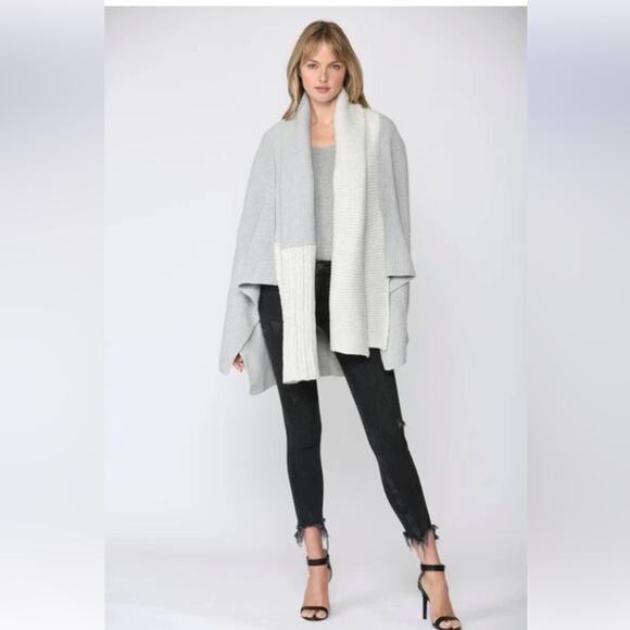 Fate Please Yourself Gray and Cream Open Shawl Chunky Cardigan, EUC, Small - Picture 4 of 16